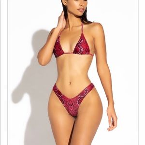 Red snake print bikini set